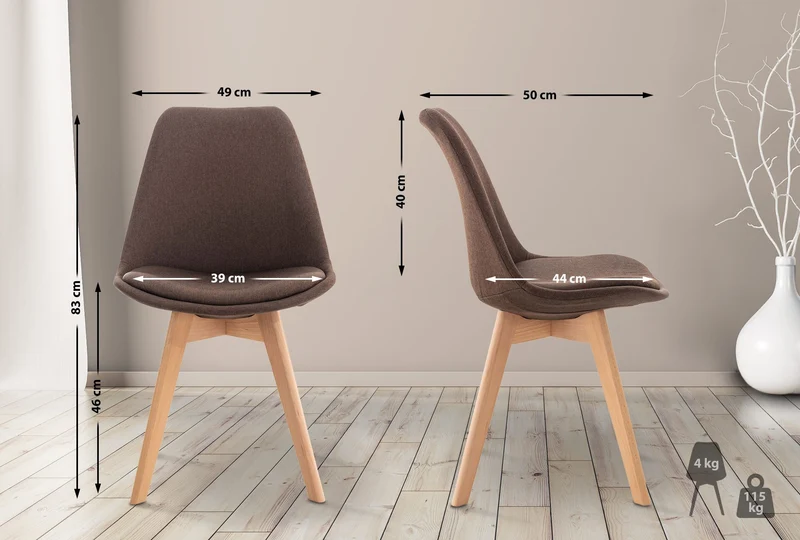 Chaise de salle à manger x1 design scandinave en tissu marron et pieds en bois clair 10_0002289