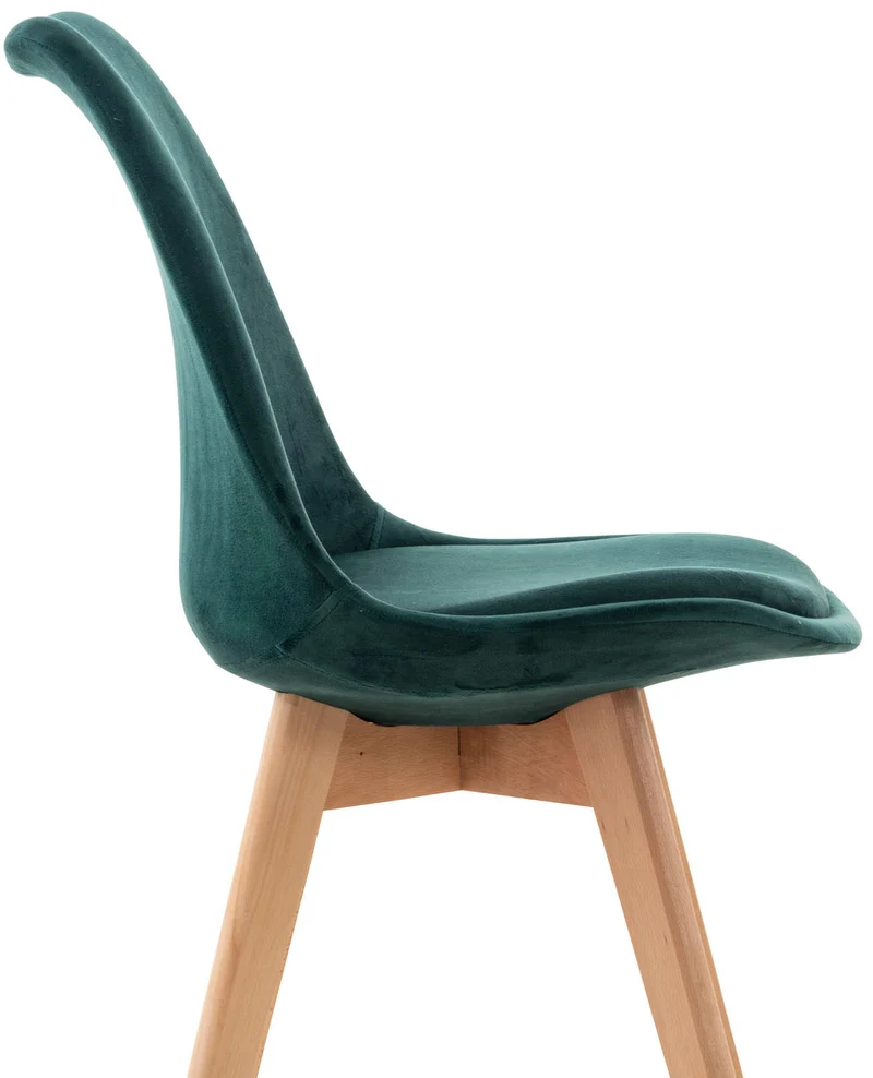 Chaise de salle à manger x1 design scandinave en velours vert et pieds en bois clair 10_0002288