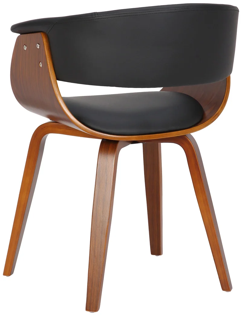 Chaise de bureau salle à manger style scandinave avec revêtement en PVC noir cadre en bois noyer 10_0002192