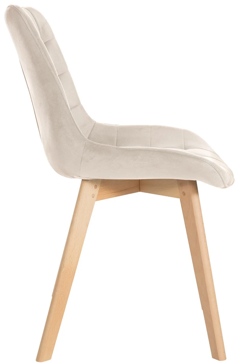 Chaise de salle à manger x1 design scandinave coutures carrées en velours crème pieds en bois clair 10_0002191