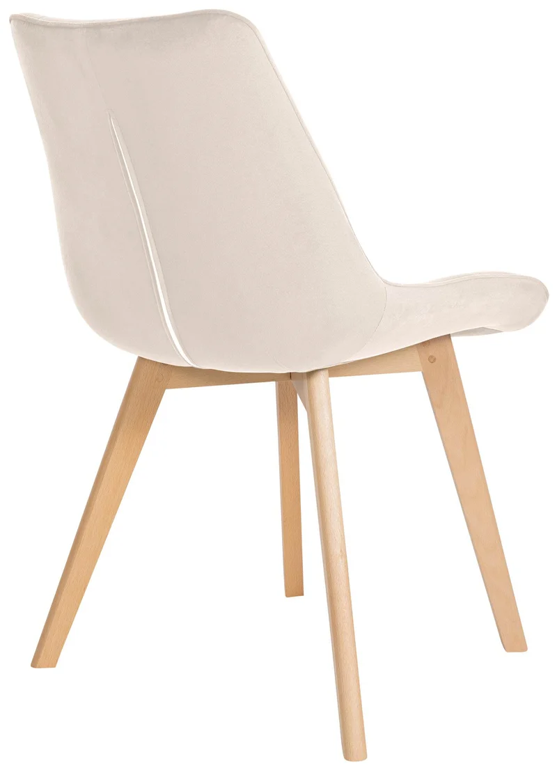 Chaise de salle à manger x1 design scandinave coutures carrées en velours crème pieds en bois clair 10_0002191