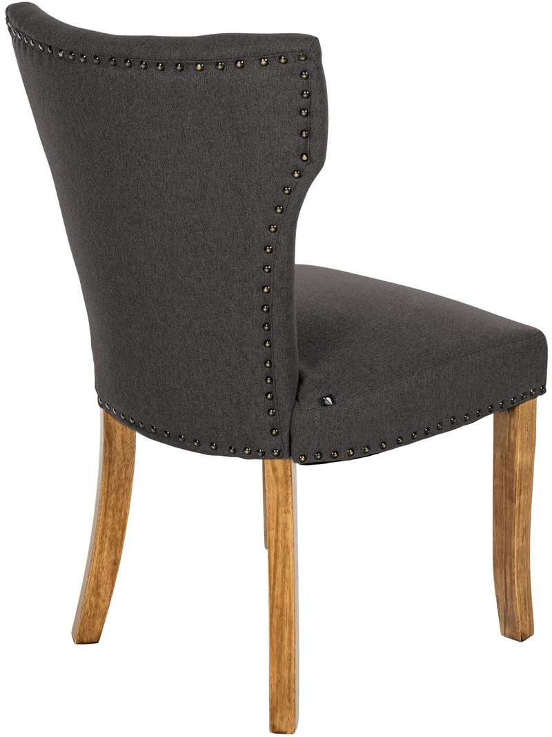 Chaise de salle à manger x1 boutons décoratifs en tissu gris foncé et pieds en bois marron clair 10_0002173