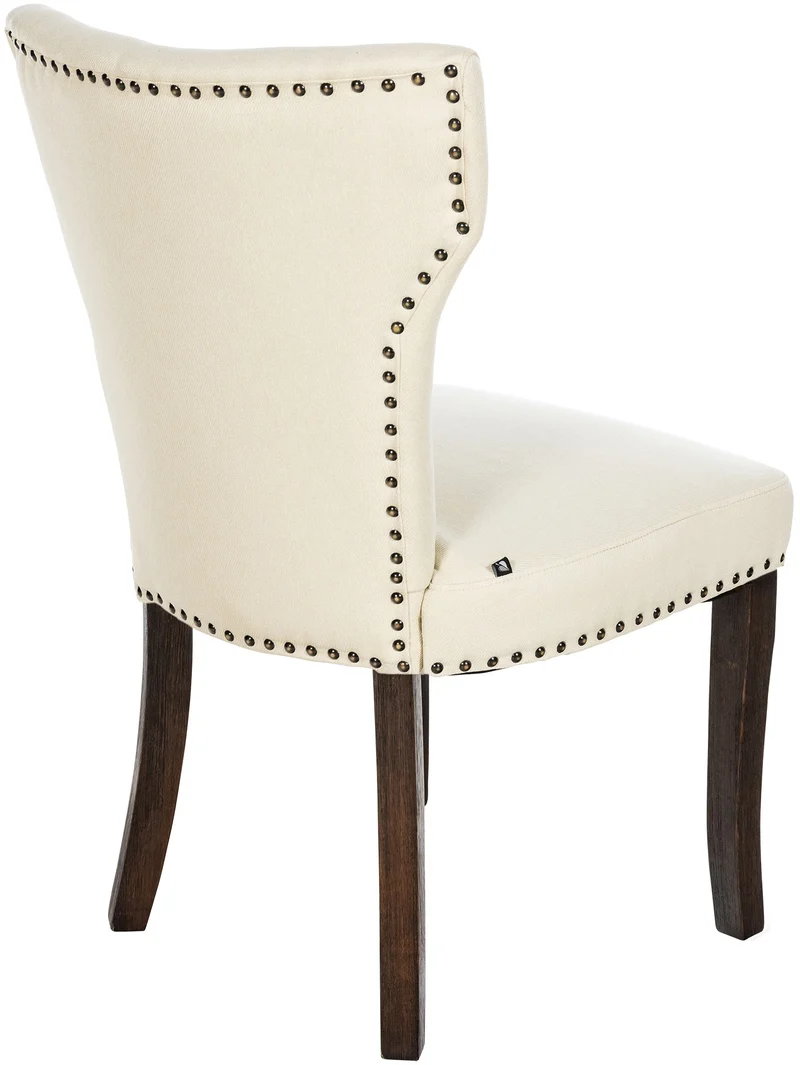 Chaise de salle à manger x1 boutons décoratifs en tissu crème et pieds en bois marron foncé 10_0002171