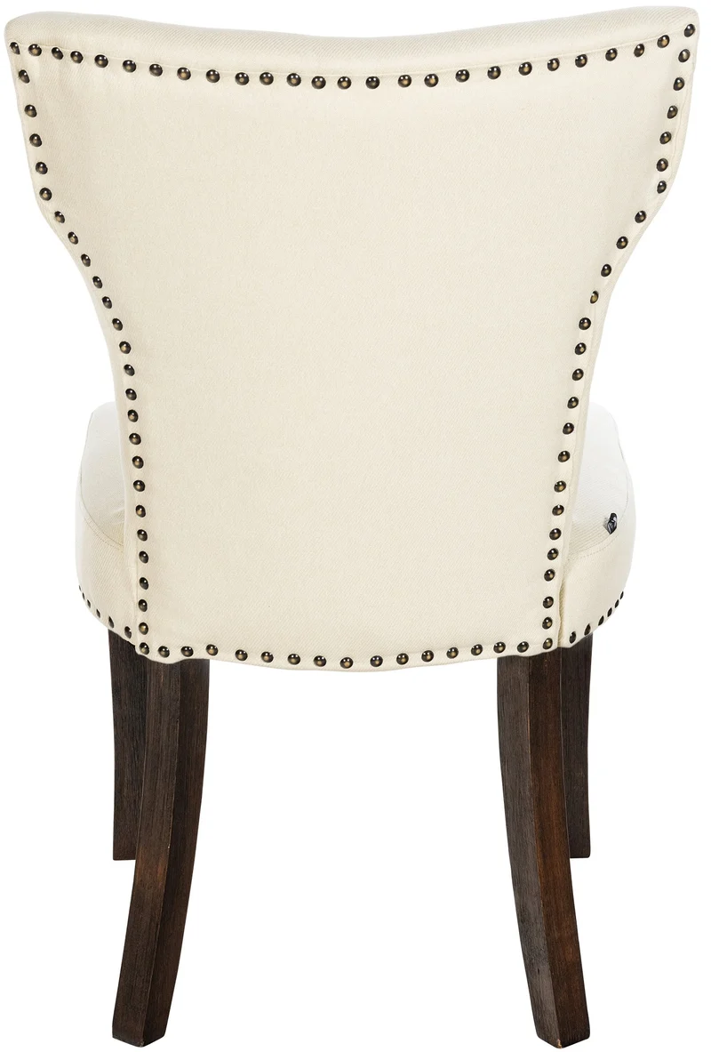 Chaise de salle à manger x1 boutons décoratifs en tissu crème et pieds en bois marron foncé 10_0002171