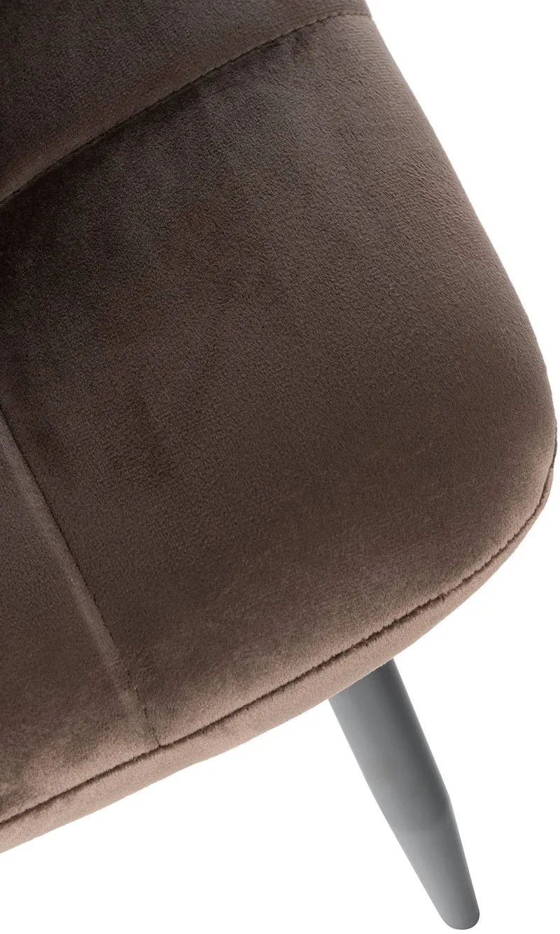 Chaise de salle à manger x1 coutures décoratives carrées en tissu velours marron et métal noir 10_0002130