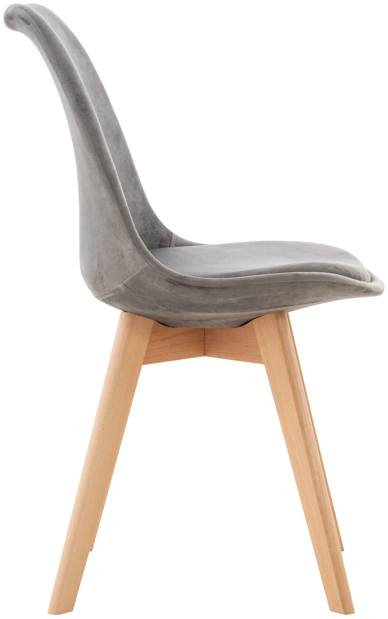 Chaise de salle à manger x1 design scandinave en velours gris et pieds en bois clair 10_0002283