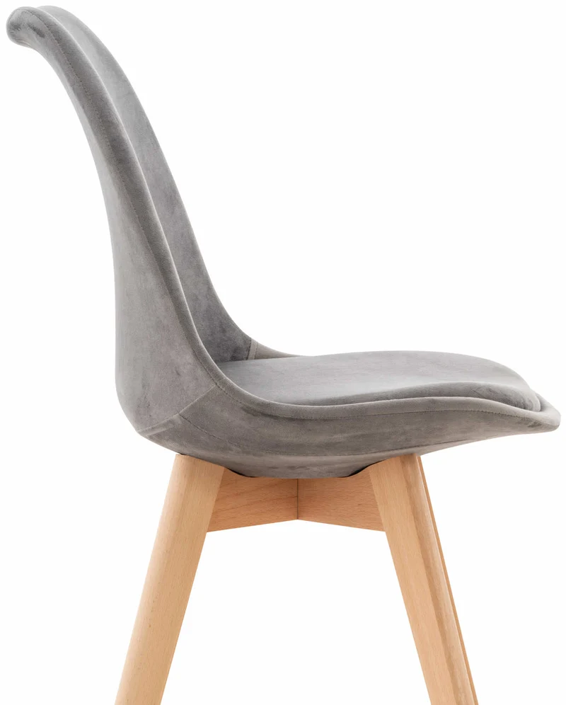 Chaise de salle à manger x1 design scandinave en velours gris et pieds en bois clair 10_0002283