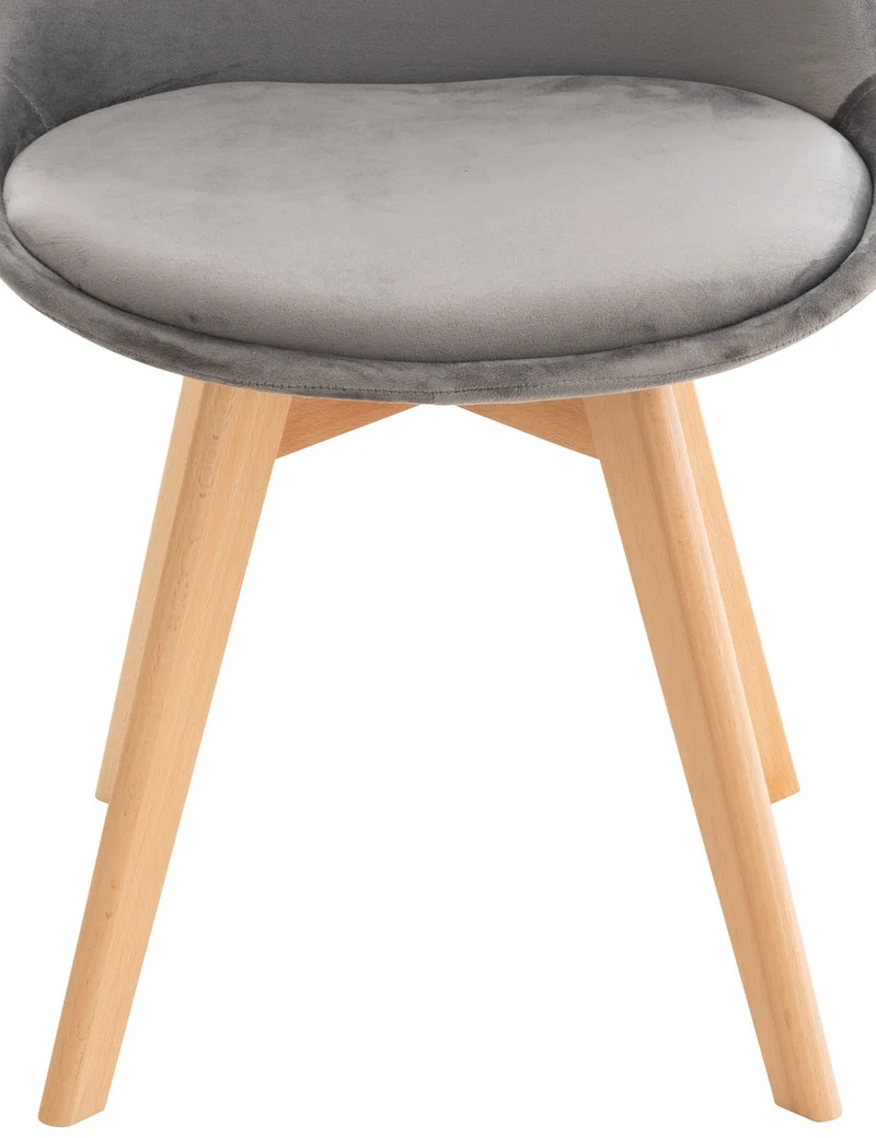 Chaise de salle à manger x1 design scandinave en velours gris et pieds en bois clair 10_0002283