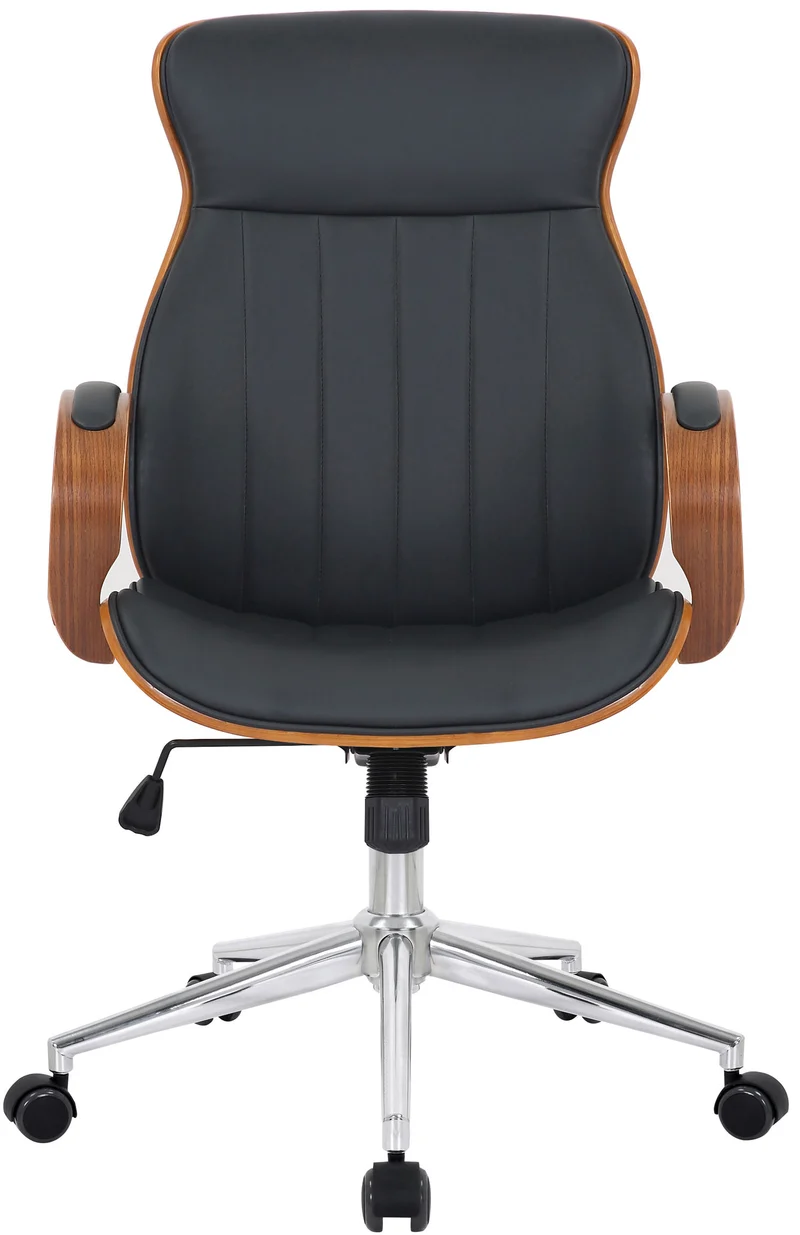 Fauteuil de bureau avec roulettes synthétique noir et bois noyer hauteur réglable BUR10461