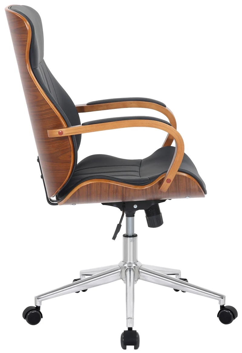 Fauteuil de bureau avec roulettes synthétique noir et bois noyer hauteur réglable BUR10461