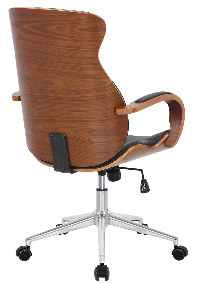 Fauteuil de bureau avec roulettes synthétique noir et bois noyer hauteur réglable BUR10461