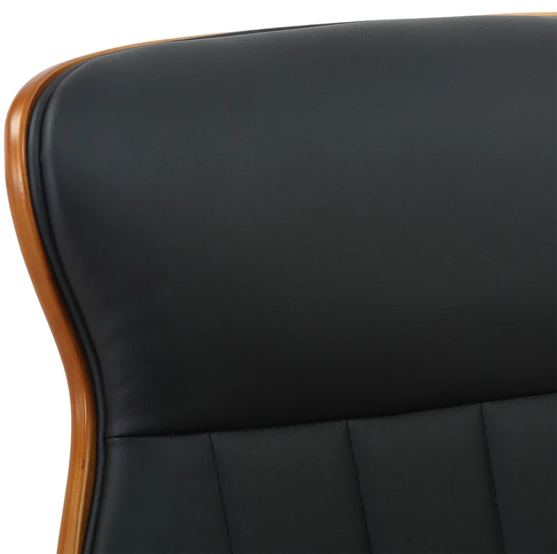 Fauteuil de bureau avec roulettes synthétique noir et bois noyer hauteur réglable BUR10461