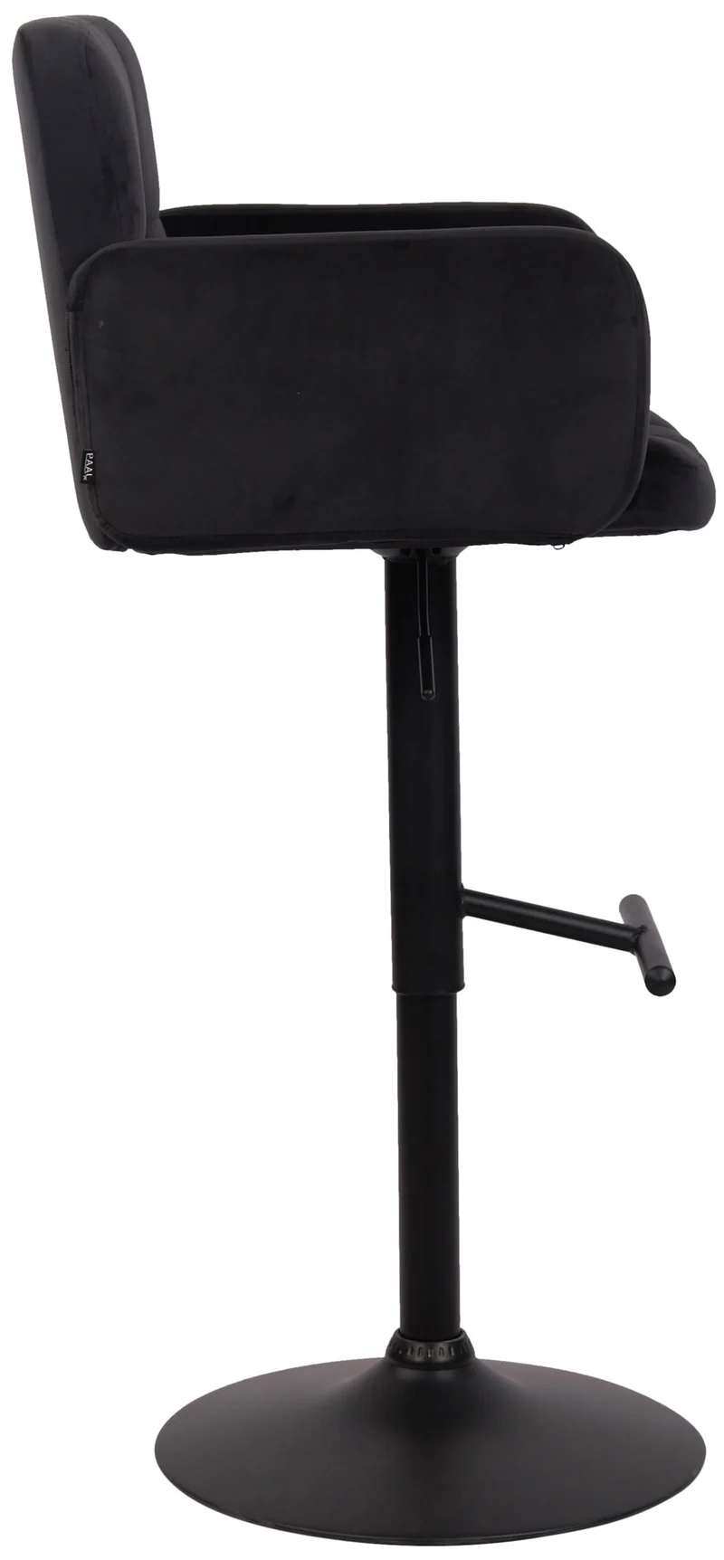 Tabouret de bar pivotant en velours noir et métal noir avec accoudoirs repose-pieds et dossier TDB10651