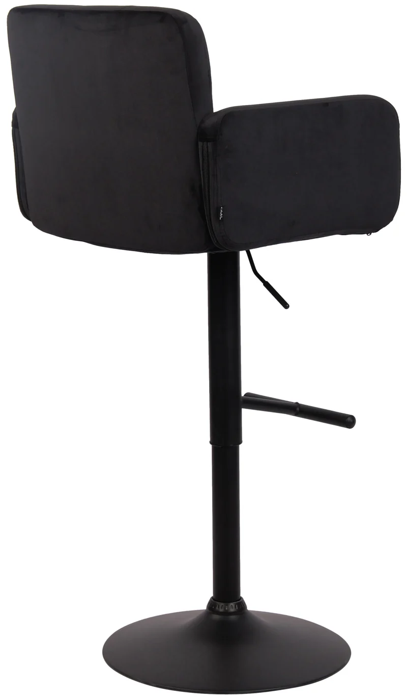 Tabouret de bar pivotant en velours noir et métal noir avec accoudoirs repose-pieds et dossier TDB10651