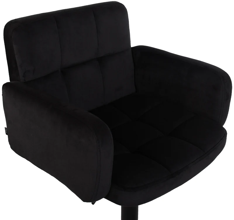 Tabouret de bar pivotant en velours noir et métal noir avec accoudoirs repose-pieds et dossier TDB10651