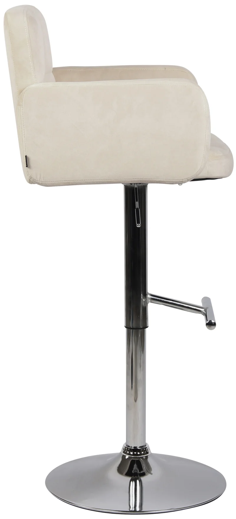 Tabouret de bar pivotant en velours crème et métal chromé avec accoudoirs repose-pieds et dossier TDB10645
