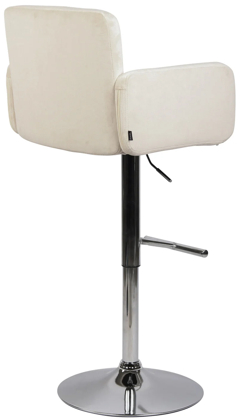 Tabouret de bar pivotant en velours crème et métal chromé avec accoudoirs repose-pieds et dossier TDB10645