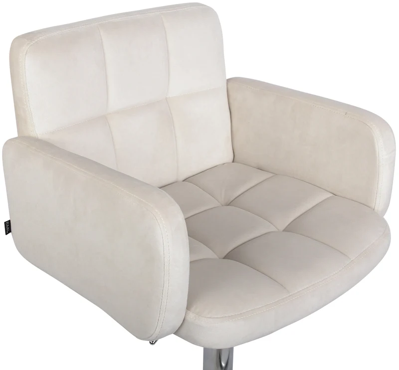 Tabouret de bar pivotant en velours crème et métal chromé avec accoudoirs repose-pieds et dossier TDB10645