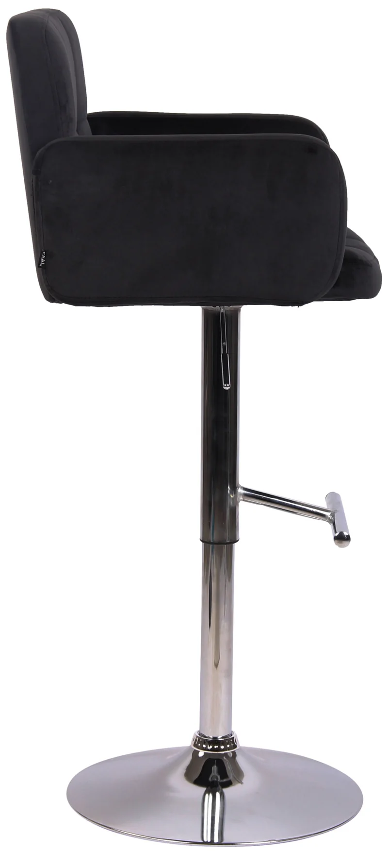 Tabouret de bar pivotant en velours noir et métal chromé avec accoudoirs repose-pieds et dossier TDB10644