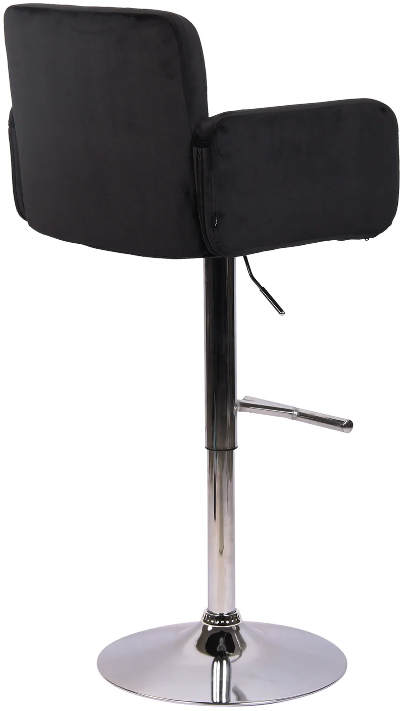 Tabouret de bar pivotant en velours noir et métal chromé avec accoudoirs repose-pieds et dossier TDB10644