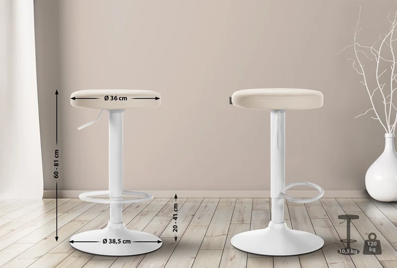 Lot de 2 tabourets de bar design simple avec assise en synthétique crème et cadre métal blanc TDB10679