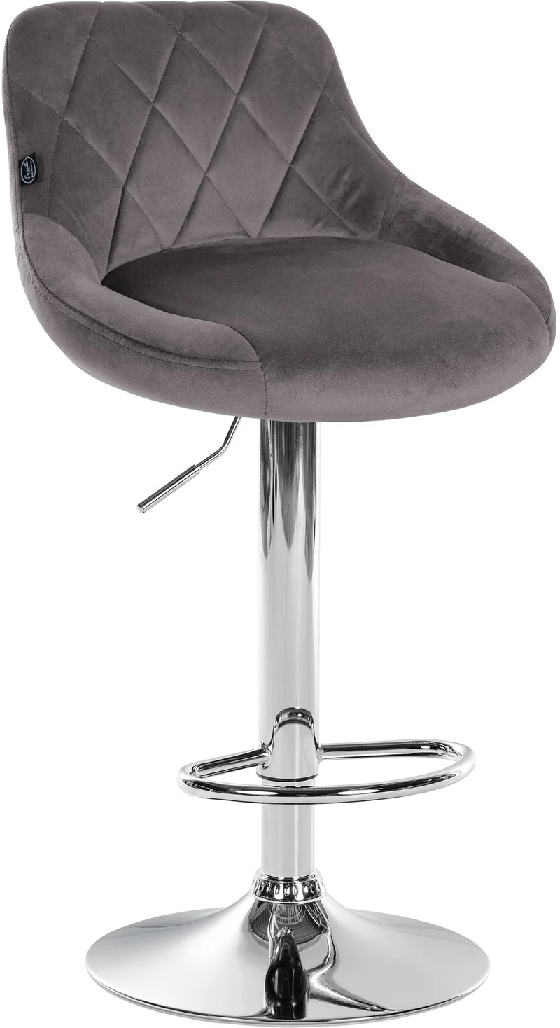 Tabouret de bar en velours gris coutures décoratives pivotant support métal chromé TDB10673