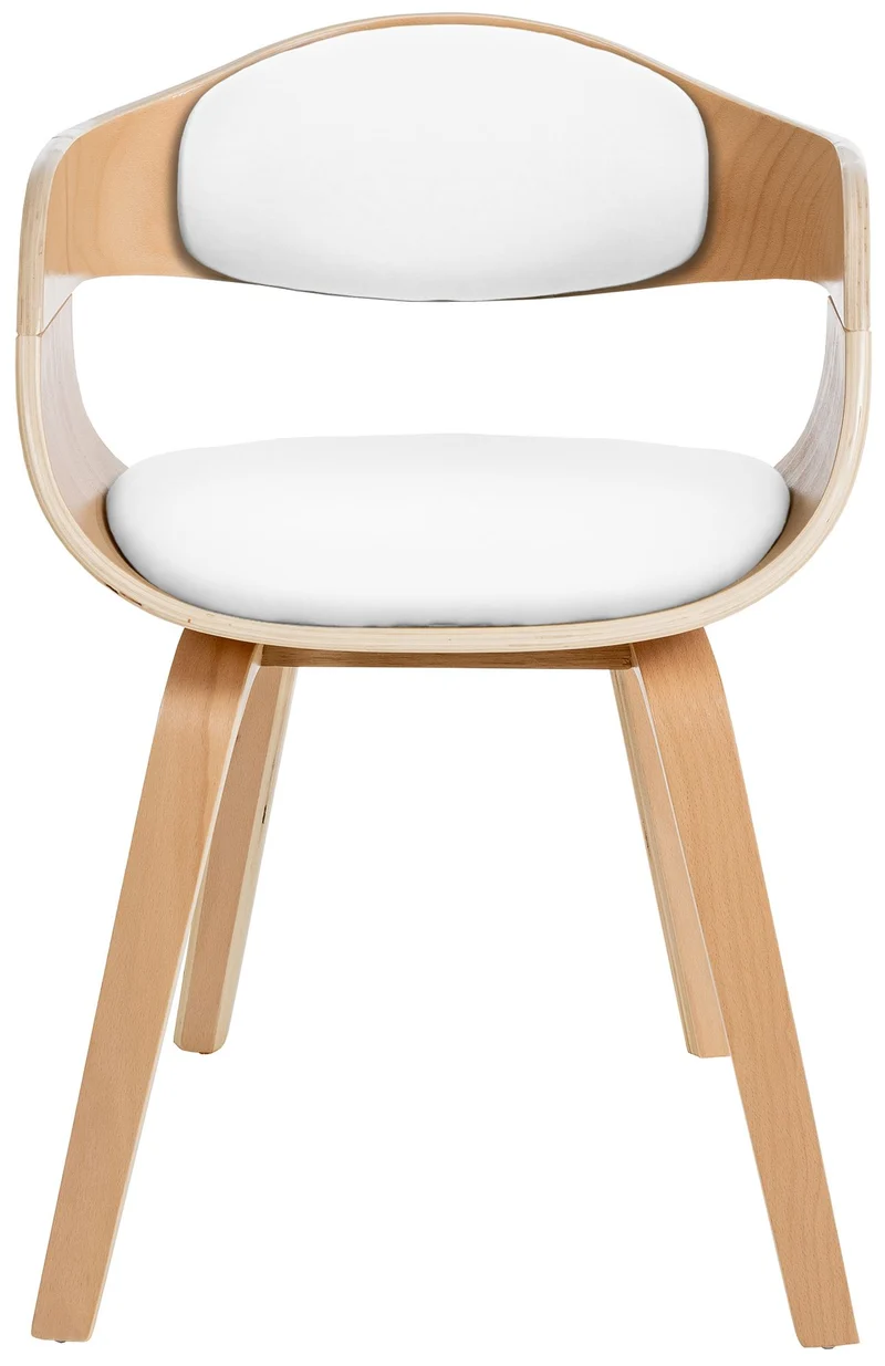 Chaise de bureau salle à manger visiteur design scandinave en bois clair et assise en PVC blanc 10_0001906