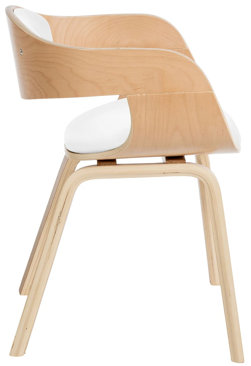 Chaise de bureau salle à manger visiteur design scandinave en bois clair et assise en PVC blanc 10_0001906