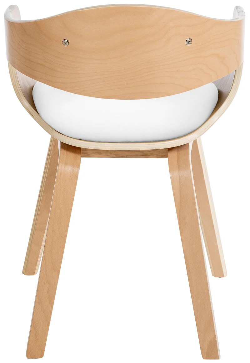 Chaise de bureau salle à manger visiteur design scandinave en bois clair et assise en PVC blanc 10_0001906