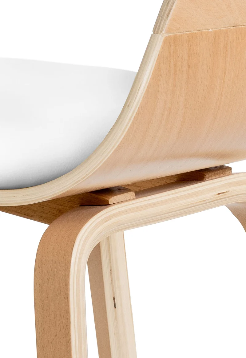 Chaise de bureau salle à manger visiteur design scandinave en bois clair et assise en PVC blanc 10_0001906