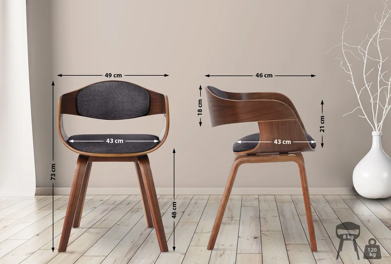 Lot de 2 chaises de salle à manger design scandinave en tissu gris clair et structure en bois foncé 10_0001728