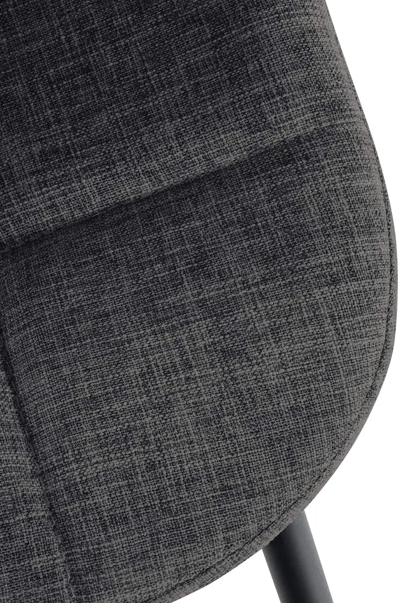 Set de 2 chaises coutures décoratives carrées en assise tissu gris foncé et pieds métal noir mat 10_0001670
