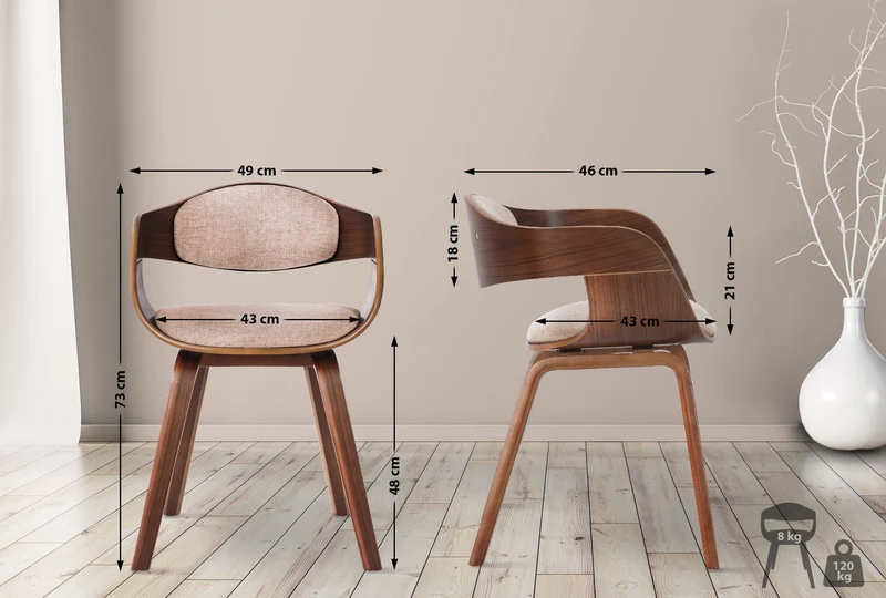 Lot de 2 chaises de salle à manger design scandinave en tissu crème et structure en bois foncé 10_0001726
