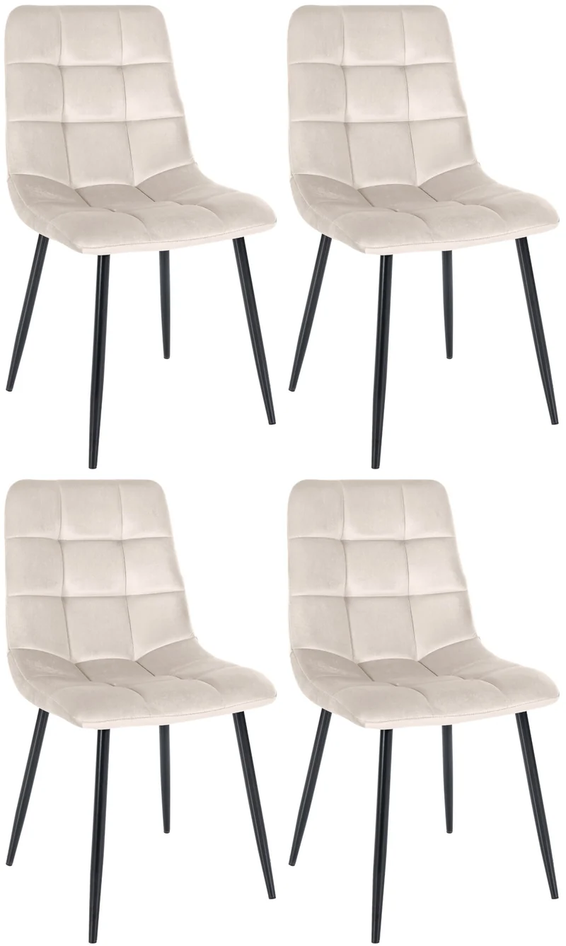 Lot de 4 chaises de salle à manger coutures forme carrées en tissu velours crème pieds en métal noir 10_0001781
