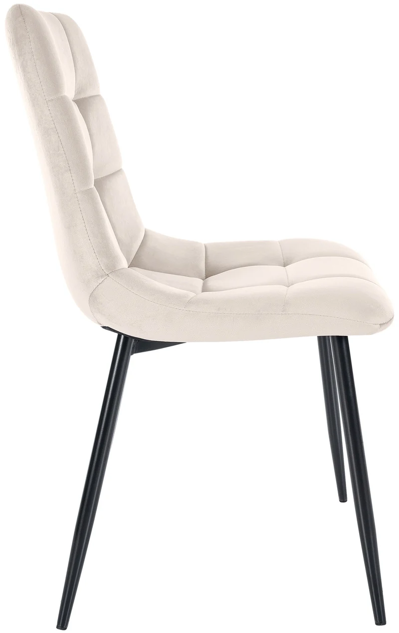 Lot de 4 chaises de salle à manger coutures forme carrées en tissu velours crème pieds en métal noir 10_0001781