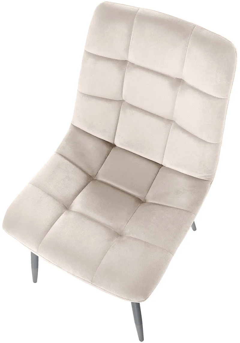 Lot de 4 chaises de salle à manger coutures forme carrées en tissu velours crème pieds en métal noir 10_0001781