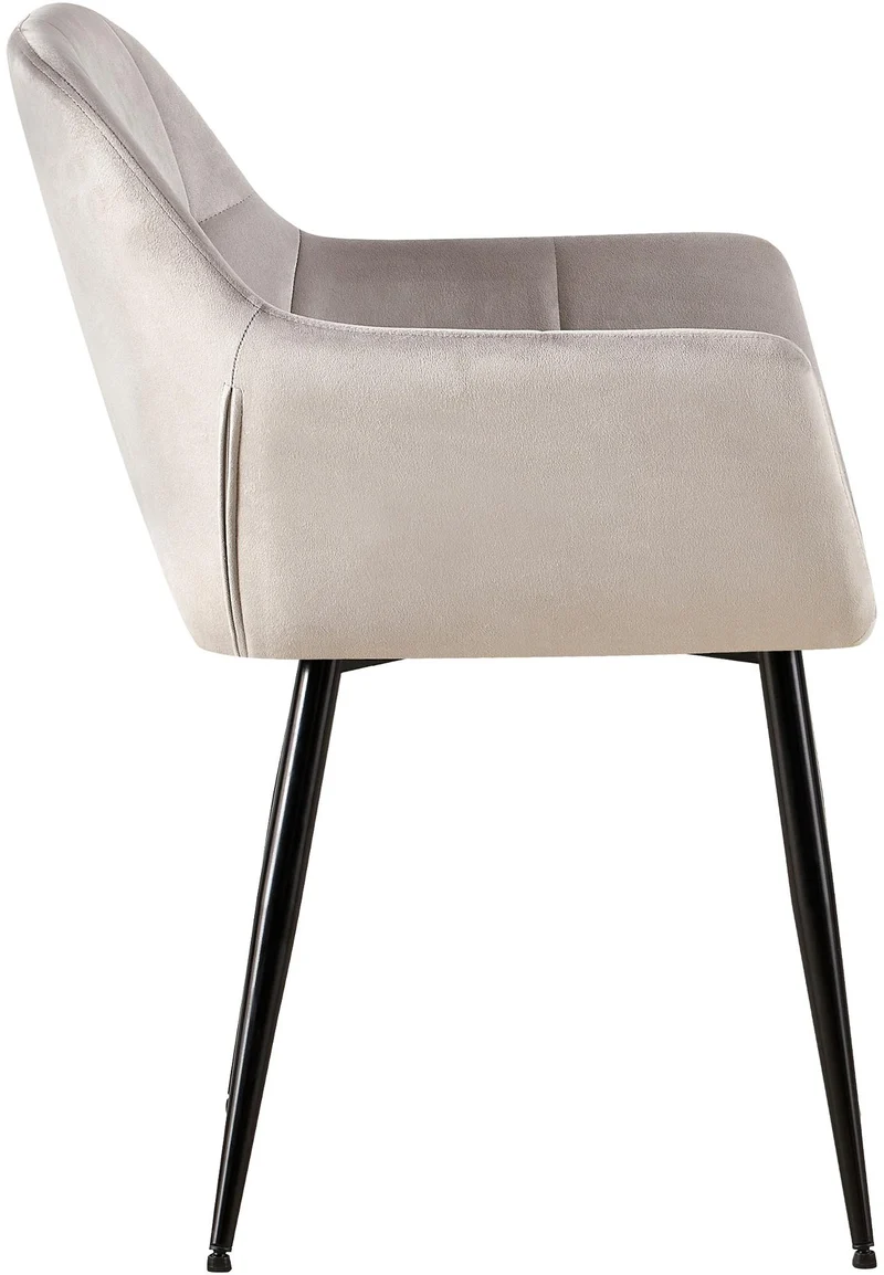 Chaise de salle à manger bureau coutures décoratives carrées en velours gris clair pieds en métal noir 10_0001904