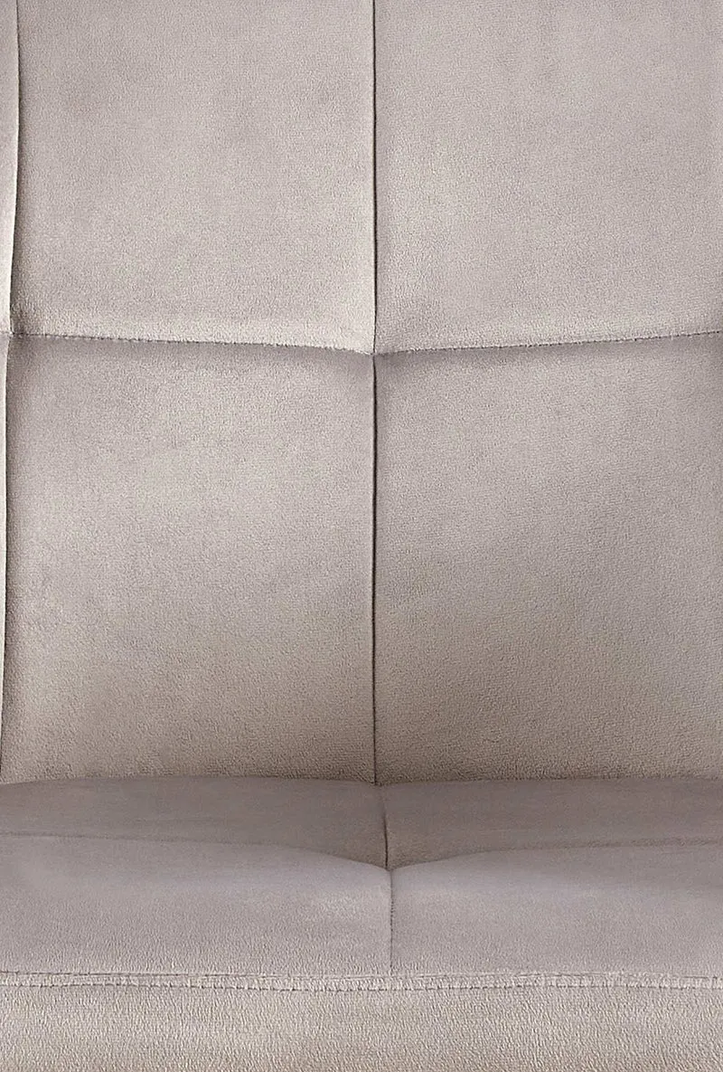Chaise de salle à manger bureau coutures décoratives carrées en velours gris clair pieds en métal noir 10_0001904