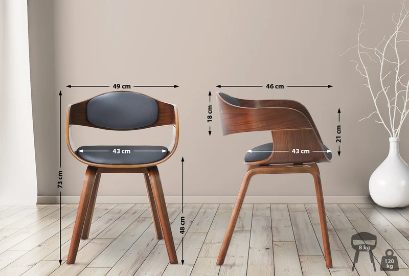 Chaise de salle à manger design scandinave en PVC gris et structure en bois foncé 10_0001913
