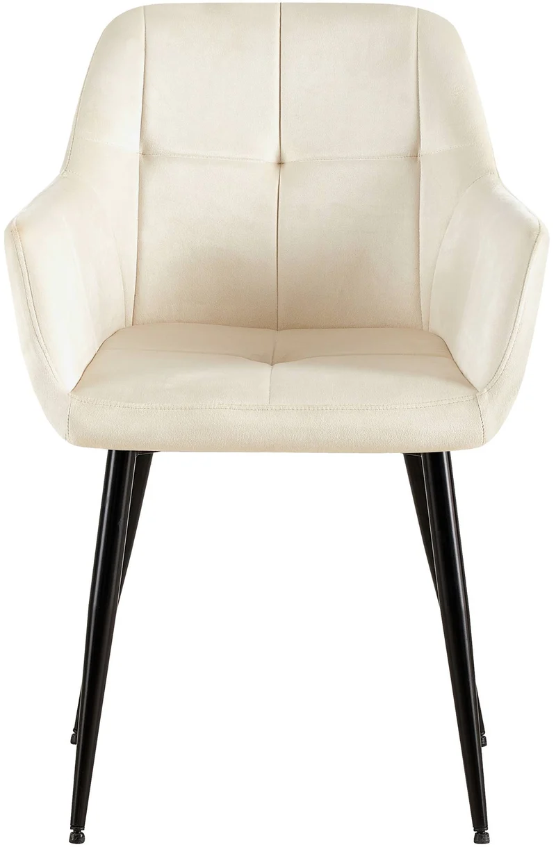 Chaise de salle à manger bureau salle d'attente couture décorative assise en velours crème pieds en métal noir 10_0001903