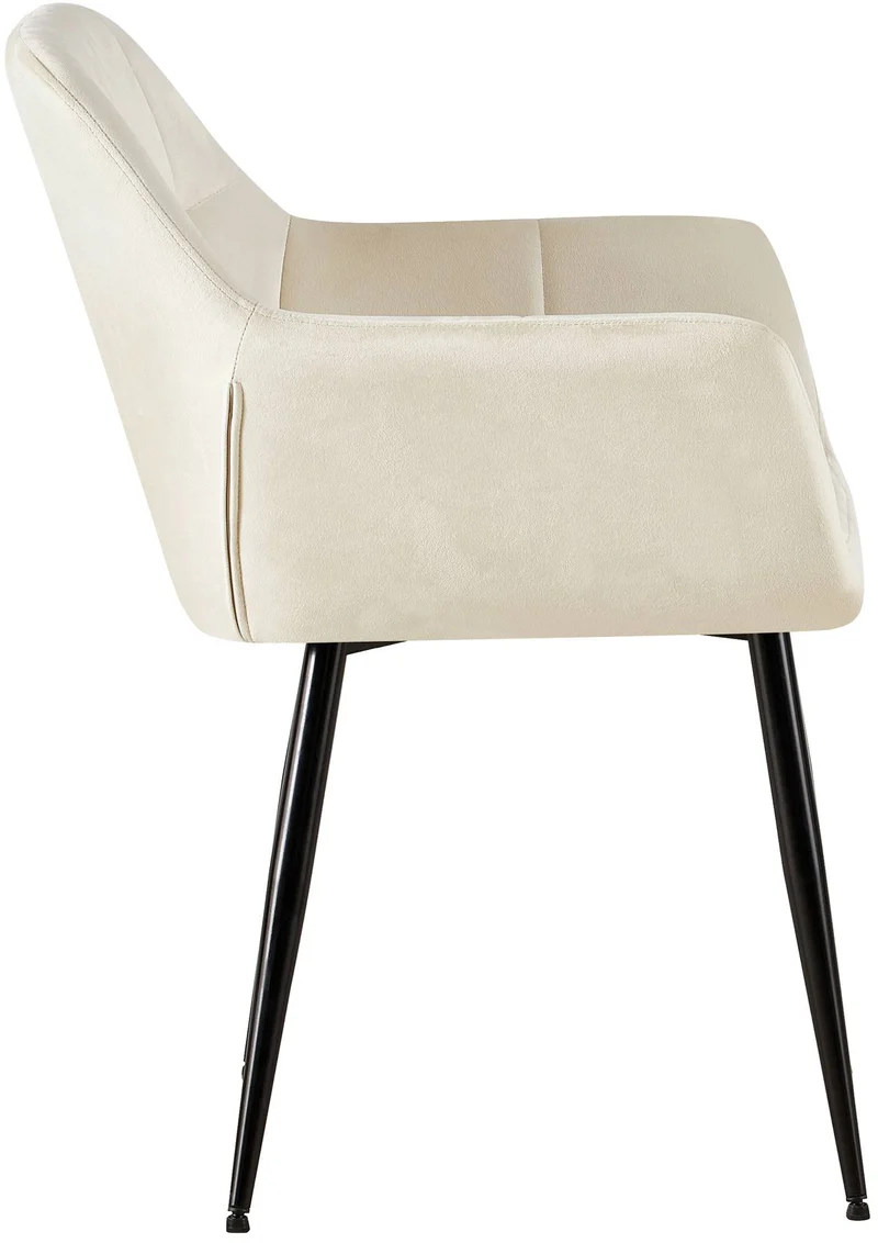 Chaise de salle à manger bureau salle d'attente couture décorative assise en velours crème pieds en métal noir 10_0001903