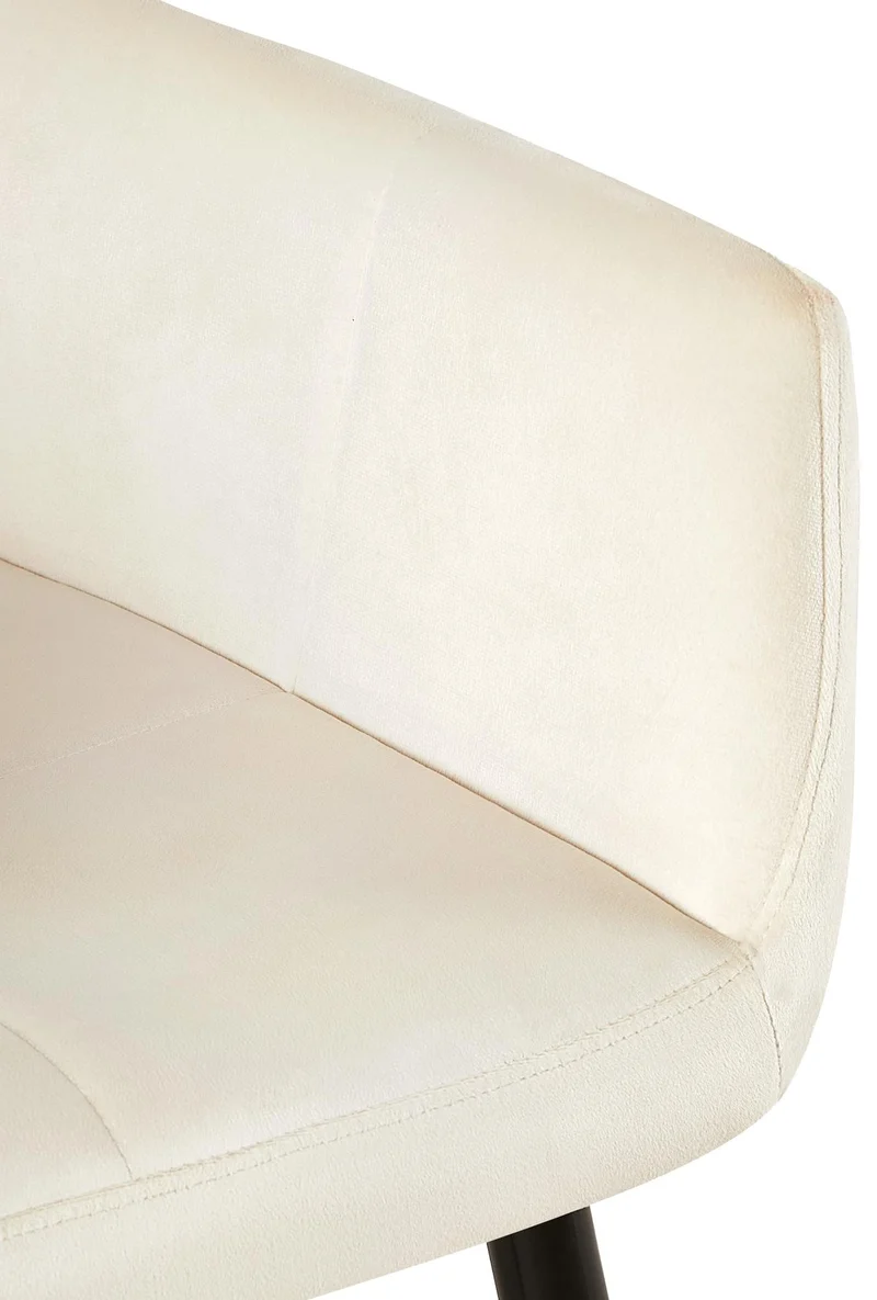 Chaise de salle à manger bureau salle d'attente couture décorative assise en velours crème pieds en métal noir 10_0001903