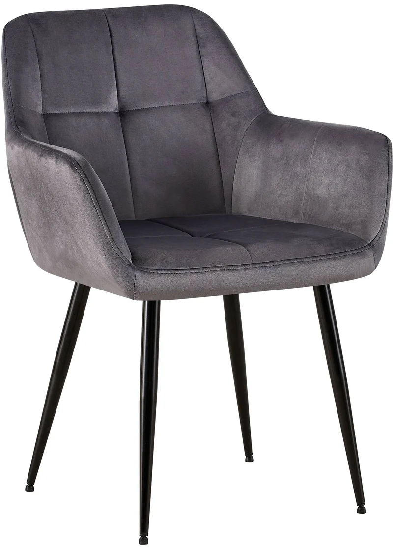 Chaise de salle à manger bureau salle d'attente couture décorative assise en velours gris pieds en métal noir 10_0001901