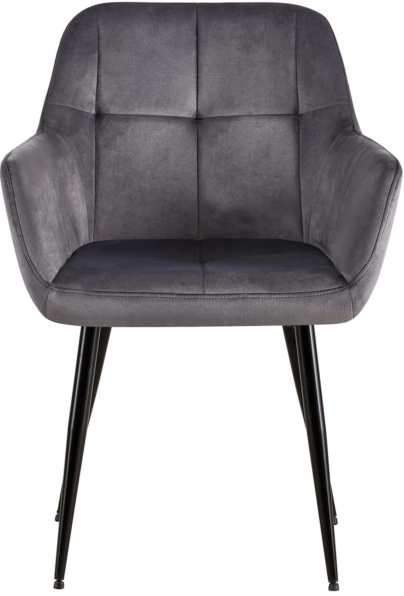 Chaise de salle à manger bureau salle d'attente couture décorative assise en velours gris pieds en métal noir 10_0001901