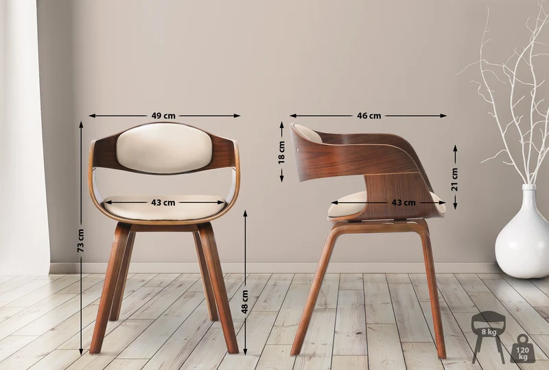 Chaise de bureau salle à manger visiteur design scandinave en bois foncé et assise en PVC crème 10_0001909