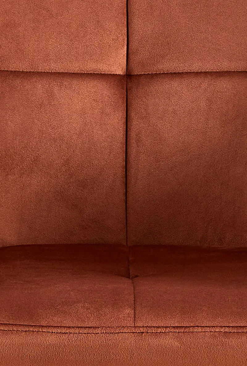 Chaise de salle à manger bureau coutures décoratives carrées en velours marron pieds en métal noir 10_0001900