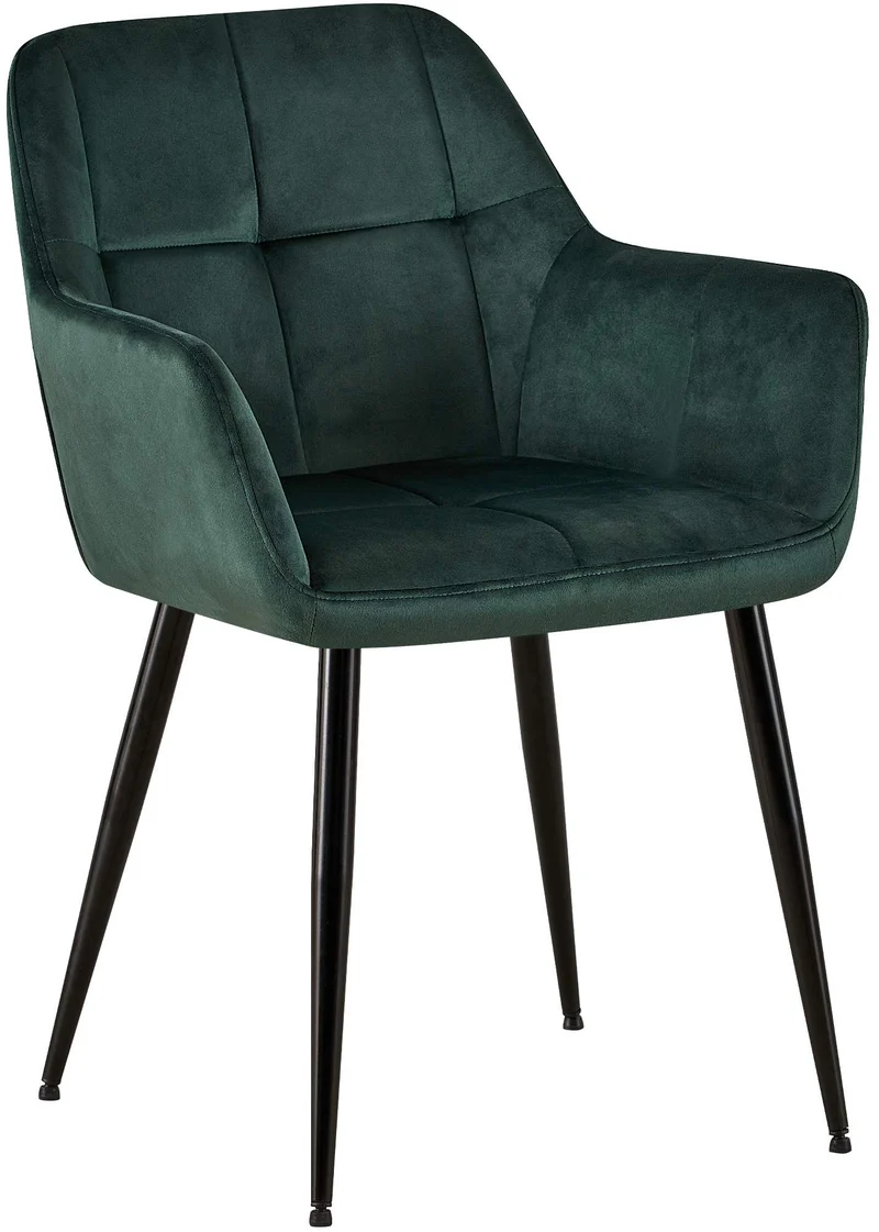 Chaise de salle à manger bureau coutures décoratives carrées en velours vert pieds en métal noir 10_0001899