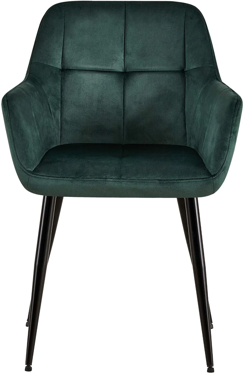 Chaise de salle à manger bureau coutures décoratives carrées en velours vert pieds en métal noir 10_0001899