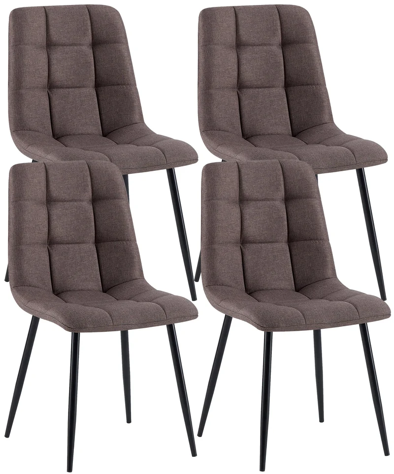 Lot de 4 chaises de salle à manger avec coutures décoratives carrées en tissu marron et pieds en métal noir 10_0001800