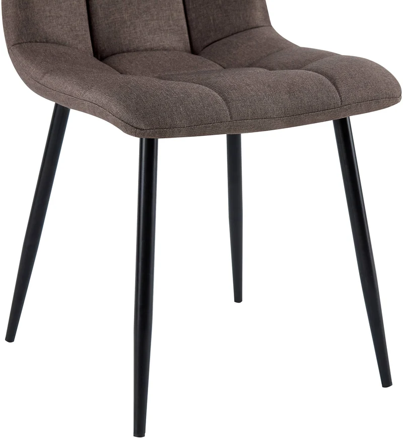 Lot de 4 chaises de salle à manger avec coutures décoratives carrées en tissu marron et pieds en métal noir 10_0001800
